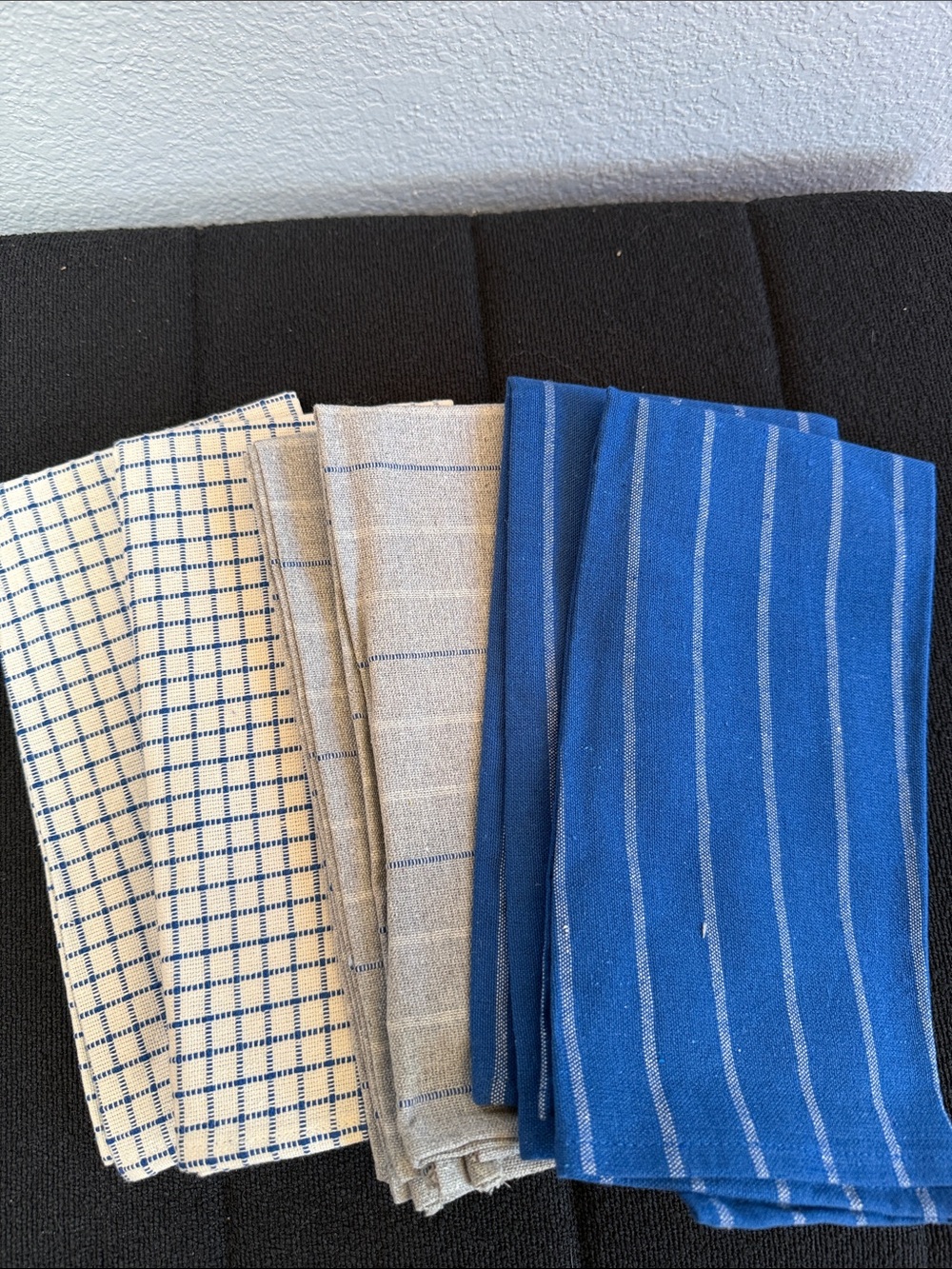 Blue and Natural Stripe & Check Cotton Dining Napkin Set